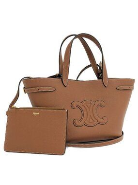 Celine Mini Cabas Anais Cuir 2-Way Bag with Triomphe Leather Brown